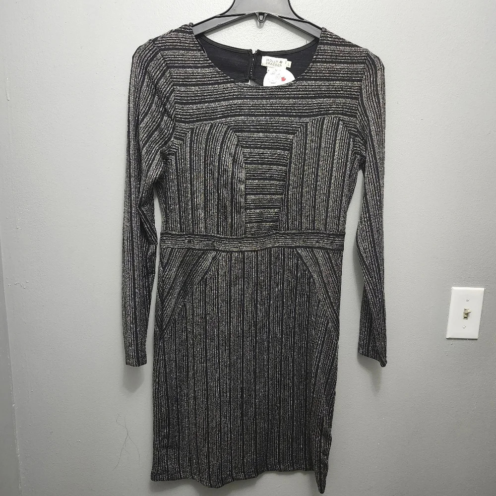 Molly bracken women's mini dress silver and black size L long sleeve par…